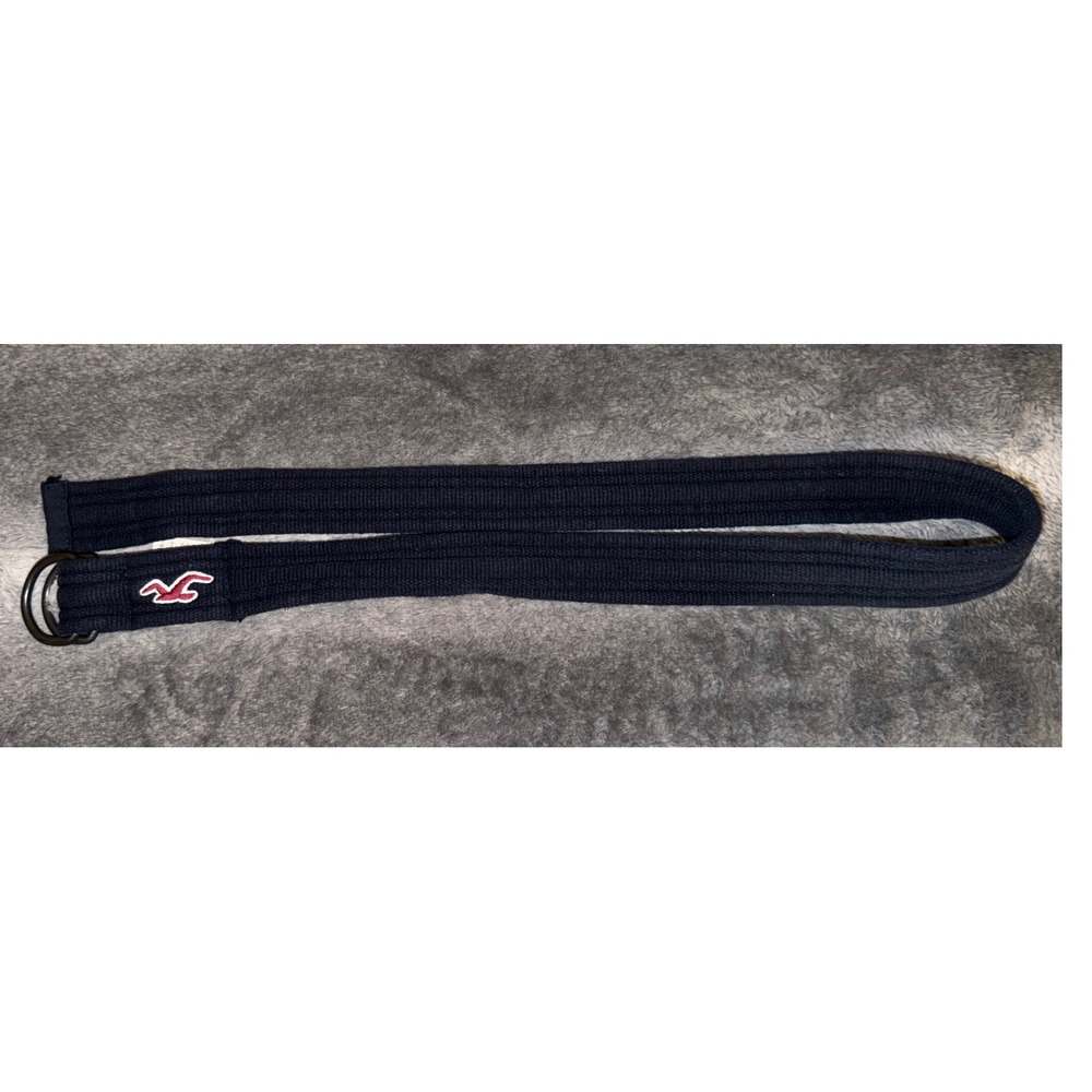 Hollister Mens Navy Blue D-Ring Canvas Belt Size 32 Woven Webbing Logo